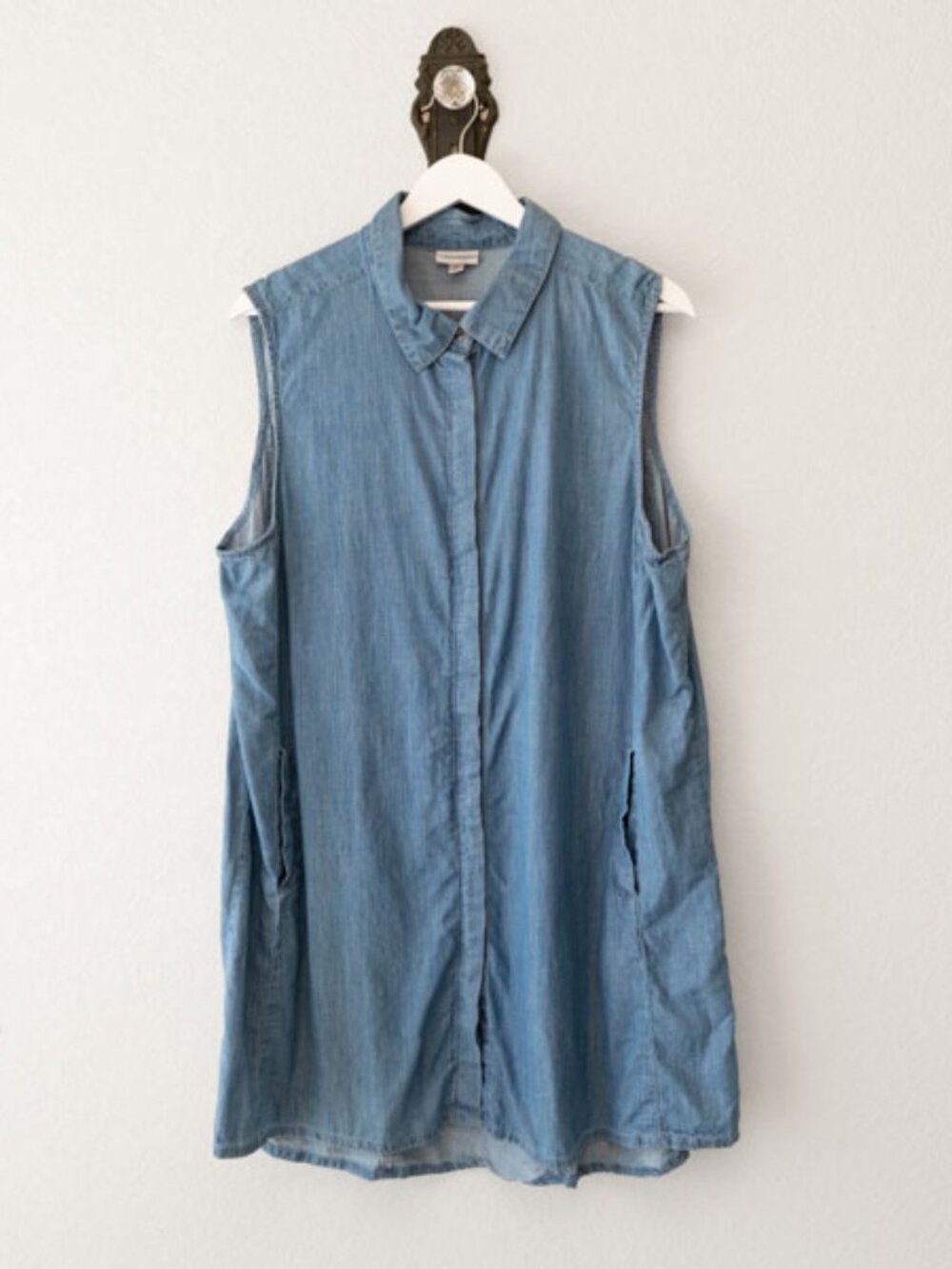Avenue Chambray Dress 18/20 Blue Button Front Sleeveless Denim Shirt Dress Pocke